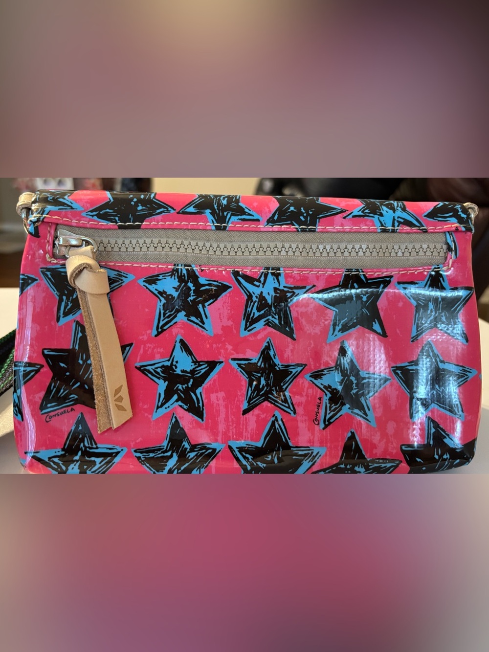 Consuela Pink Crossbody with Blue and Black Stars - Picture 2 of 7